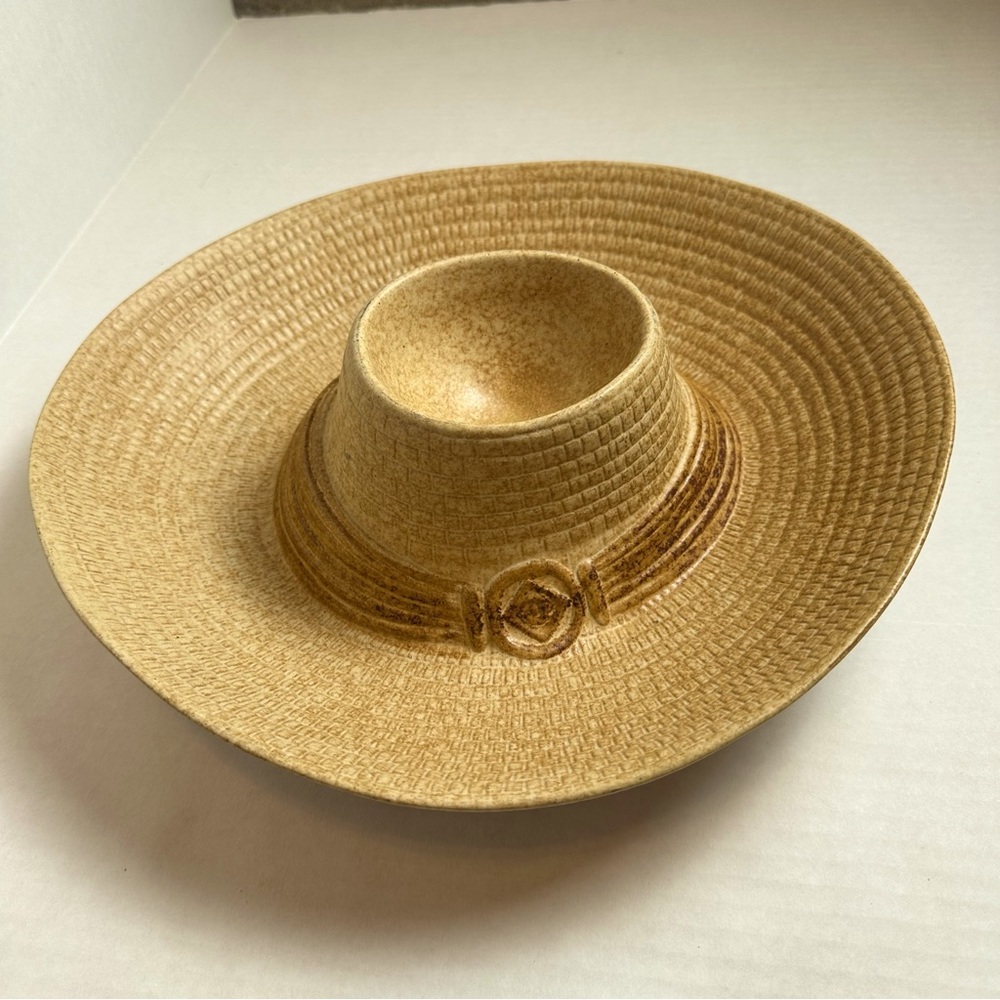 Vintage Treasure Craft Pottery Hat Chip & Dip Bowl Set USA Rustic Western Decor